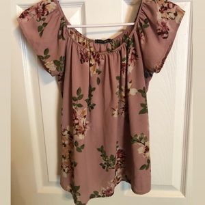 floral pink off the shoulder shirt